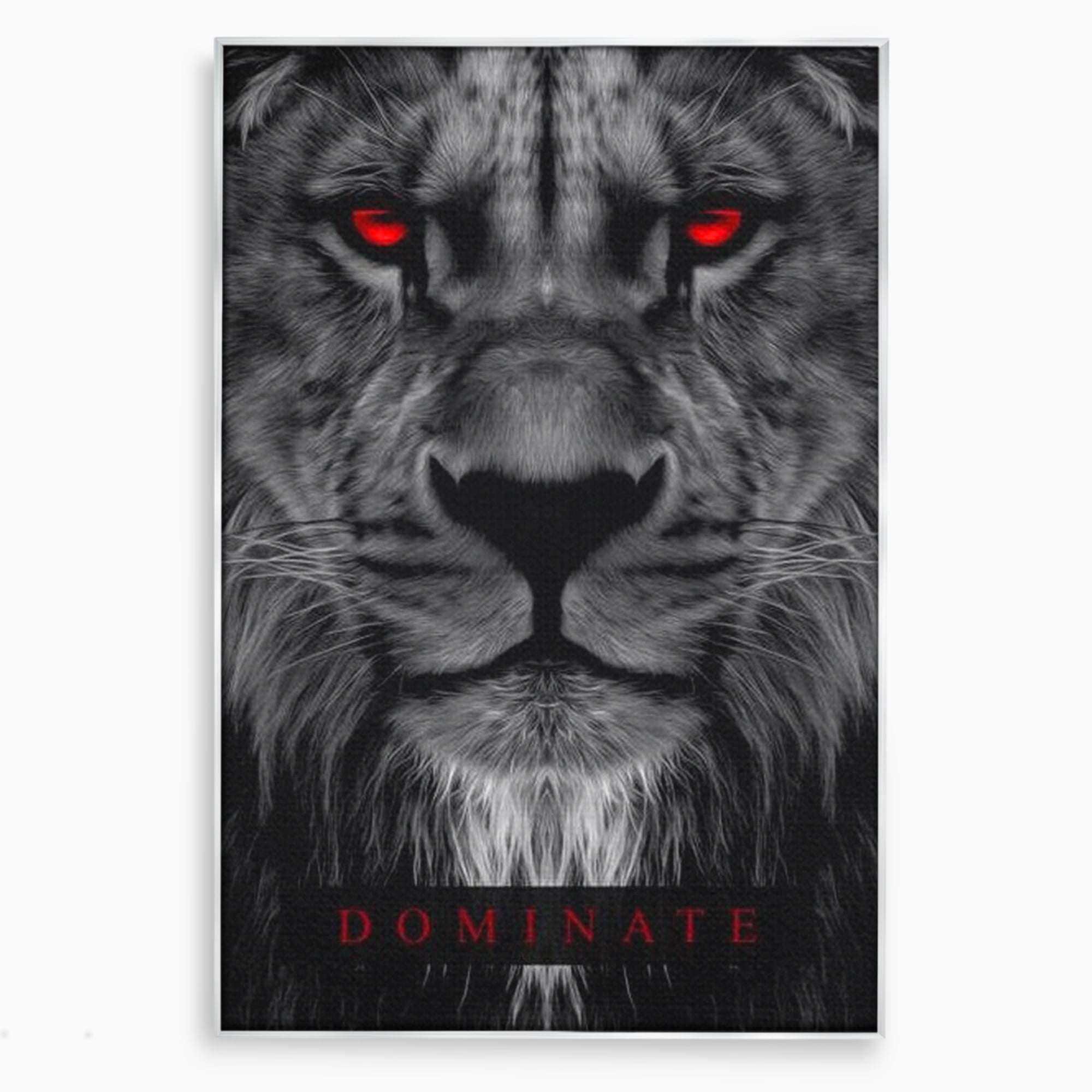 Tablou canvas cu tablou canvas cu leu alb-negru, in rama de aluminiu argintiu